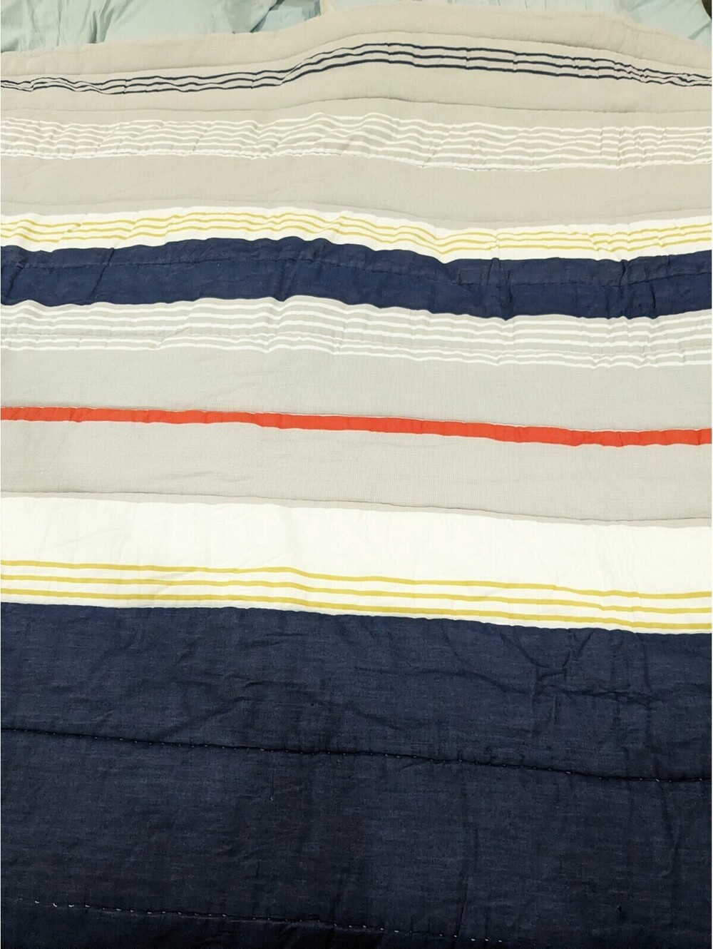 Pottery Barn Teen Wyatt Stripe Comforter Full Queen blanket blue denim orange